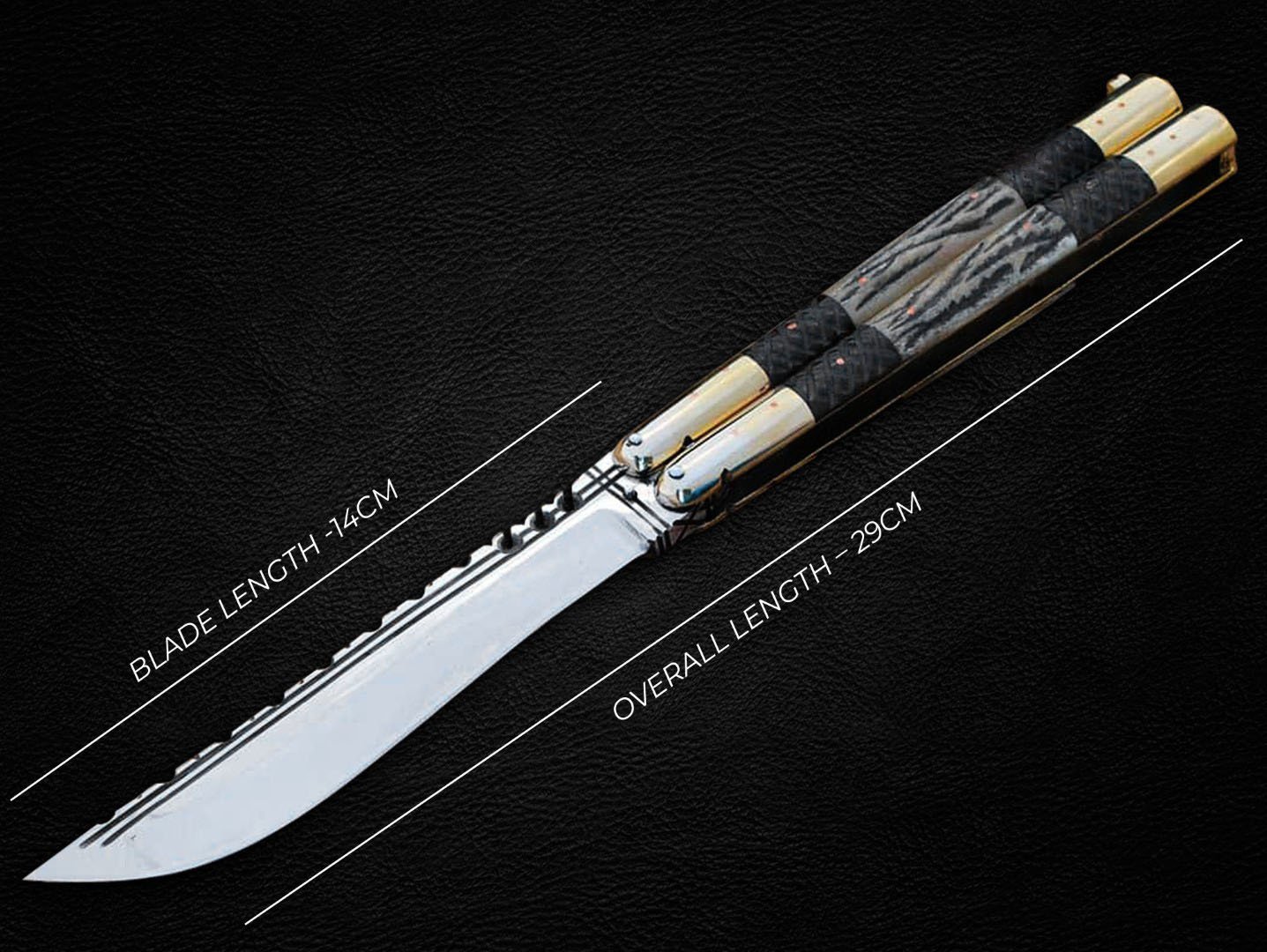 PERSONALIZED D2 TOOL STEEL FOLDING KNIFE BRASS WITH CARABAO HORN & JIGGED BONE INSERTS WITH SHEATH
