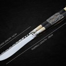 PERSONALIZED D2 TOOL STEEL FOLDING KNIFE BRASS WITH CARABAO HORN & JIGGED BONE INSERTS WITH SHEATH