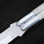 PERSONALIZED D2 TOOL STEEL FOLDING KNIFE STAINLESS STEEL WITH BONE INSERTS WITH LEATHER SHEATH