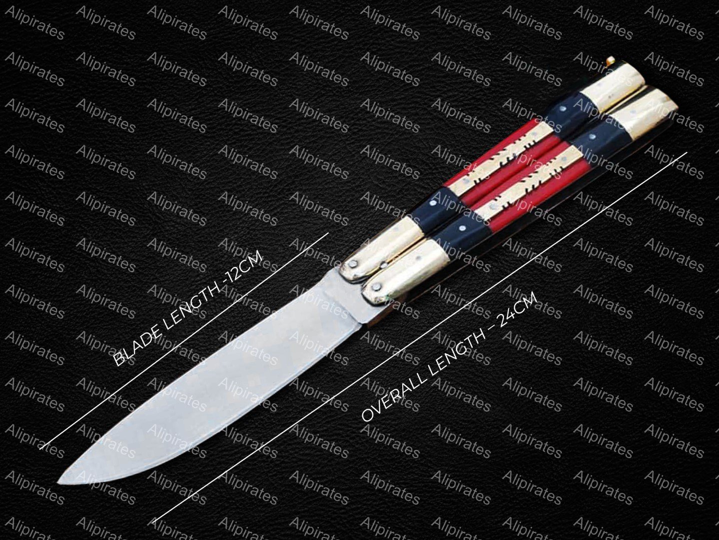 PERSONALIZED D2 TOOL STEEL FOLDING KNIFE BRASS WITH STAINLESS AND KAMAGONG WOOD INSERTS+SHEATH