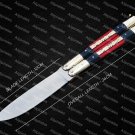 PERSONALIZED D2 TOOL STEEL FOLDING KNIFE BRASS WITH STAINLESS AND KAMAGONG WOOD INSERTS+SHEATH