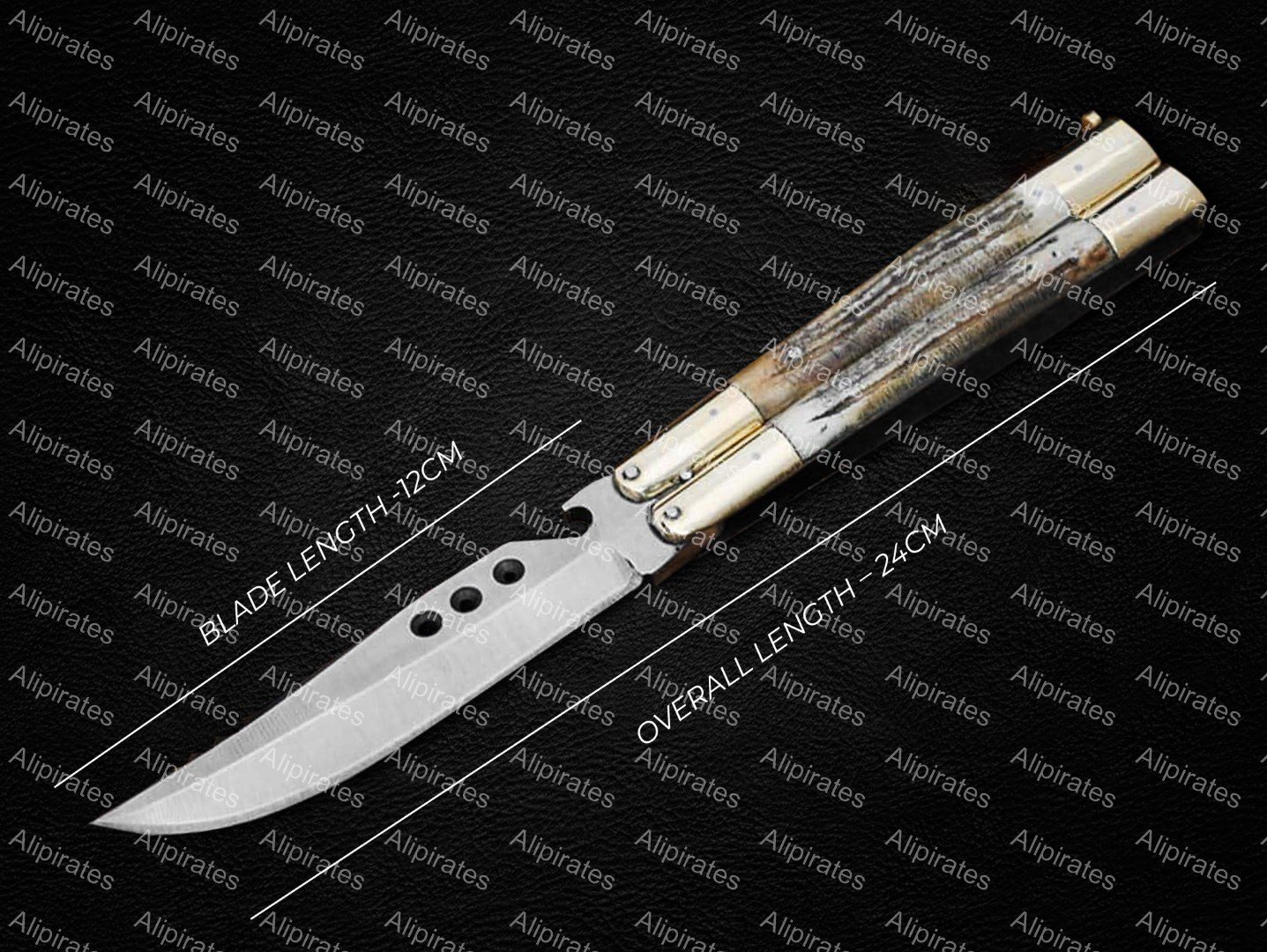 PERSONALIZED HANDMADE D2 TOOL STEEL FOLDING KNIFE BRASS WITH JIGGED BONE INSERTS WITH LEATHER SHEATH