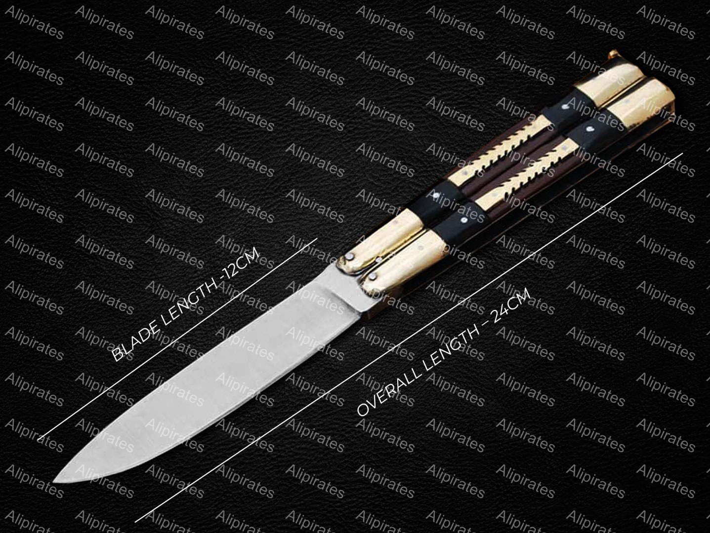 PERSONALIZED D2 TOOL STEEL FOLDING KNIFE BRASS WITH KAMAGONG WOOD AND MICARTA INSERTS+LEATHER SHEATH