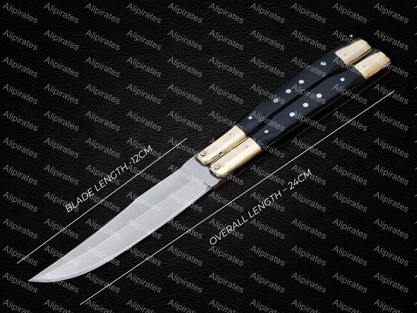 PERSONALIZED HANDMADE D2 TOOL STEEL FOLDING KNIFE BRASS WITH KAMAGONG WOOD INSERTS + LEATHER SHEATH
