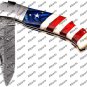American Flag Custom Handmade Damascus Steel Blade Camping Hunting Pocket Folding Knife+ Sheath