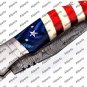 American Flag Custom Handmade Damascus Steel Blade Camping Hunting Pocket Folding Knife+ Sheath