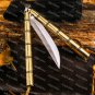 High Carbon Steel Folding Butterfly Knives Brass World Class Knives with Leather Sheath