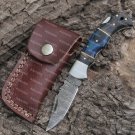 Handmade Damascus Steel Hunting Pocket Knife Camping Folding Blade Black Blue Dollar Sheet Handle