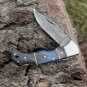 Handmade Damascus Steel Hunting Pocket Knife Camping Folding Blade Black Blue Dollar Sheet Handle