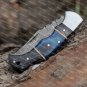 Handmade Damascus Steel Hunting Pocket Knife Camping Folding Blade Black Blue Dollar Sheet Handle