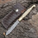 Hand Forged Damascus Steel Camel Bone Handle Pocket Knife With Genuine Cow Sheath