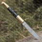Hand Forged Damascus Steel Bull Horn Handle Pocket Knife With Genuine Cow Sheath