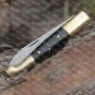 Hand Forged Damascus Steel Bull Horn Handle Pocket Knife With Genuine Cow Sheath