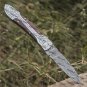 8" Handmade Dark Wood Handle Folding Pocket Knife With Engraved Frame Work With Leather Sheath