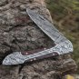 8" Handmade Dark Wood Handle Folding Pocket Knife With Engraved Frame Work With Leather Sheath