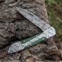 8 Handmade Green Dollar Sheet Handle Folding Pocket Knife With Engraved Frame Work + Leather Sheath