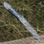 8" Handmade Blue Dollar Sheet Handle Folding Pocket Knife With Engraved Frame Work+ Leather Sheath