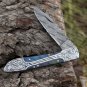 8" Handmade Blue Dollar Sheet Handle Folding Pocket Knife With Engraved Frame Work+ Leather Sheath