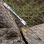 8" Handmade Blue Dollar Sheet Handle Folding Pocket Knife With Engraved Frame Work+ Leather Sheath