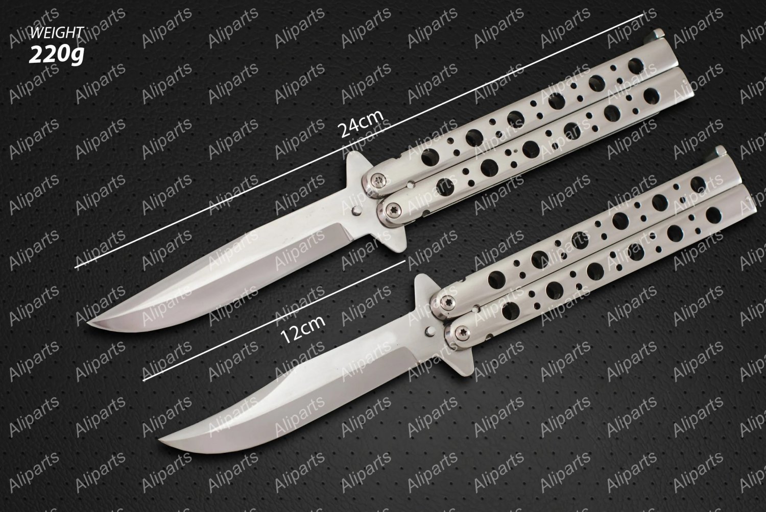 Personalized 400 Silver-Spotted 12cm&acirc;��blade High Carbon Folding Butterfly Knife with Leather Sheath