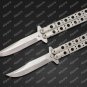 Personalized 400 Silver-Spotted 12cm&acirc;��blade High Carbon Folding Butterfly Knife with Leather Sheath