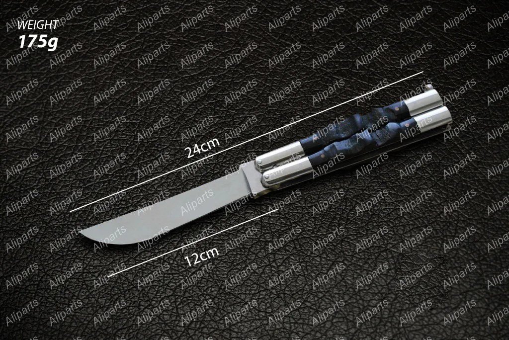 Personalized Custom D2 Tool Steel Folding Butterfly Stainless Steel Bone Inserts with Leather Sheath