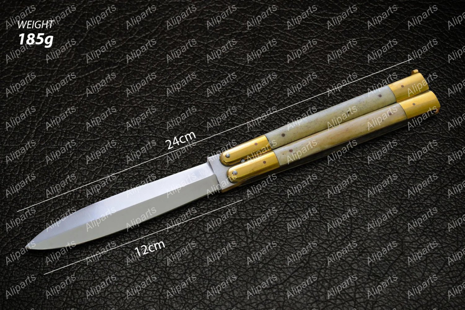 Personalized D2 Tool Steel Folding Butterfly Stainless Steel Bone Inserts Knives with Leather Sheath