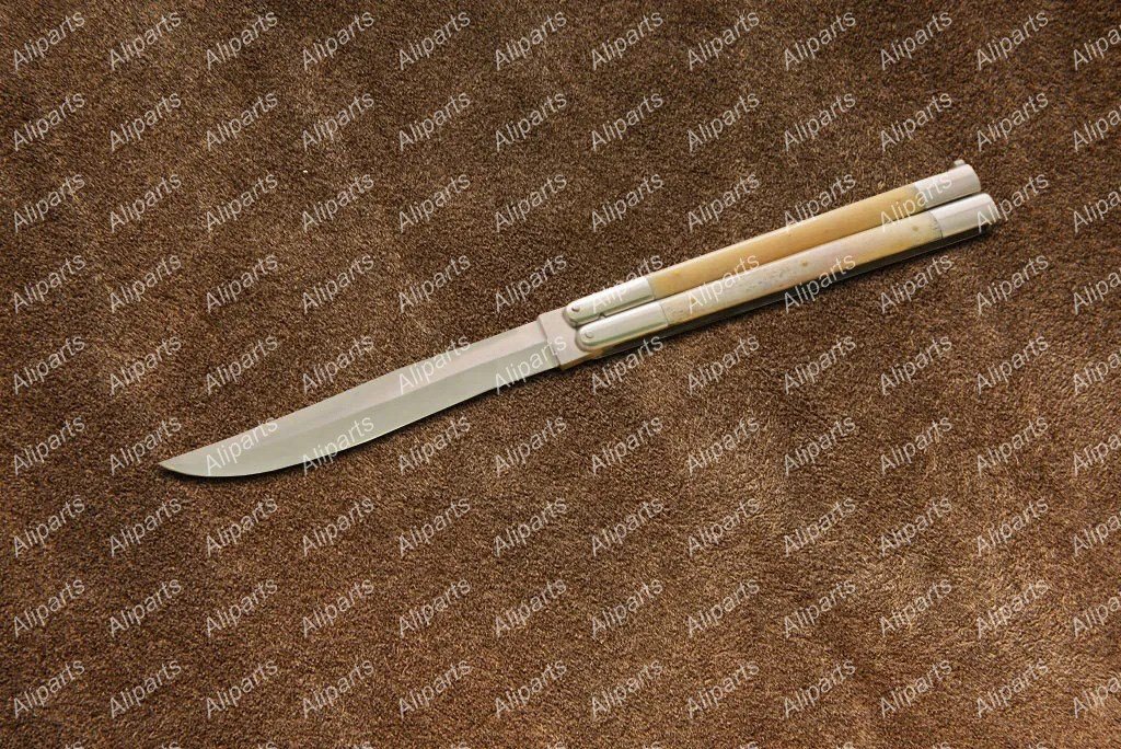 Personalized D2 Tool Steel Folding Butterfly Stainless Steel Bone Inserts with Leather Sheath