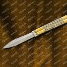 Personalized High Carbon Steel Folding Butterfly Stainless Steel Dye Bone Inserts + Leather Sheath