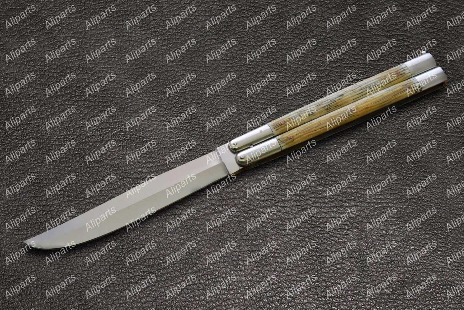 Personalized D2 Tool Steel Folding Butterfly Stainless Steel Bone Inserts World Class Knives +Sheath