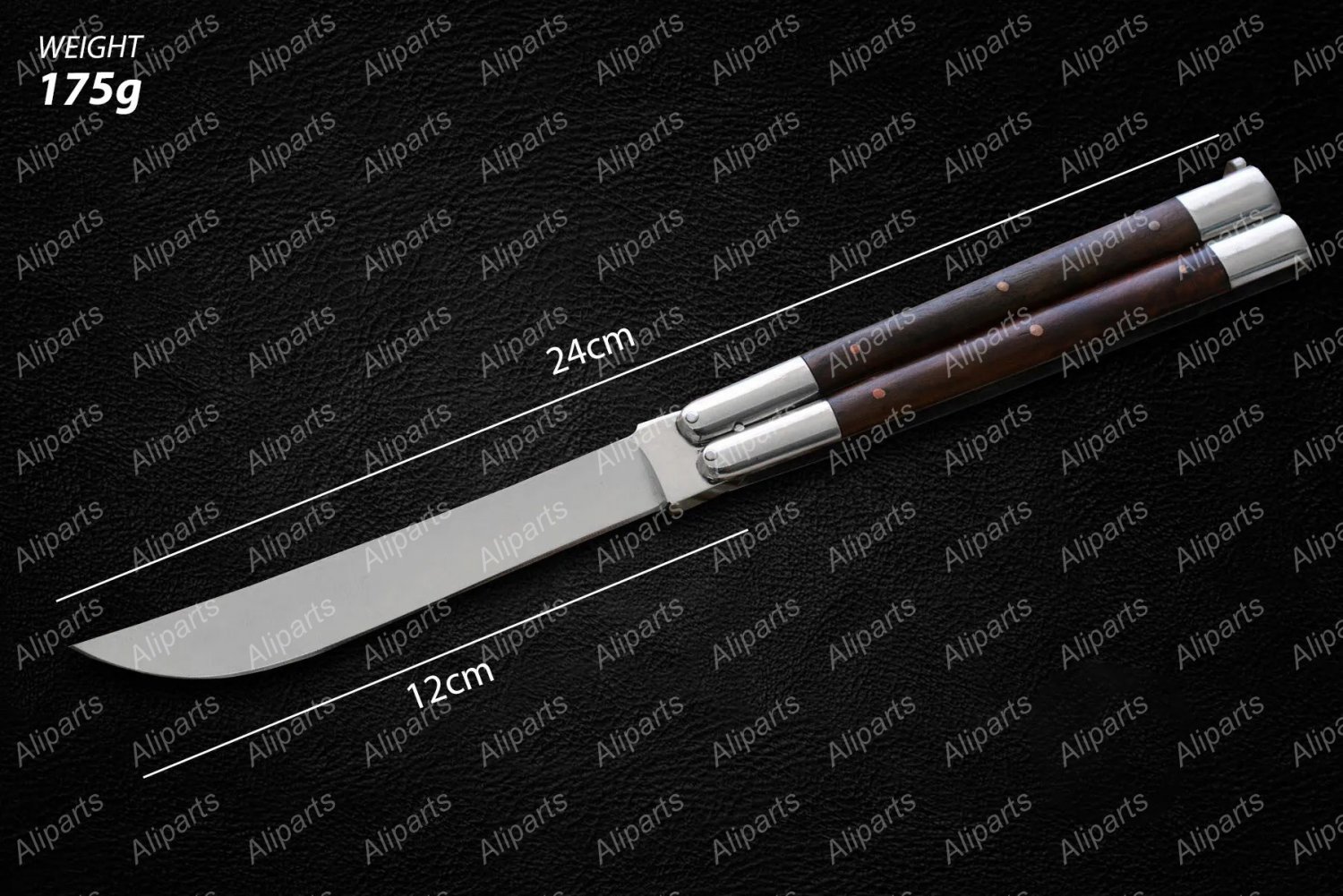 Personalized D2 Tool Steel  Folding Butterfly Stainless Steel High Grains Rose Wood Inserts + Sheath