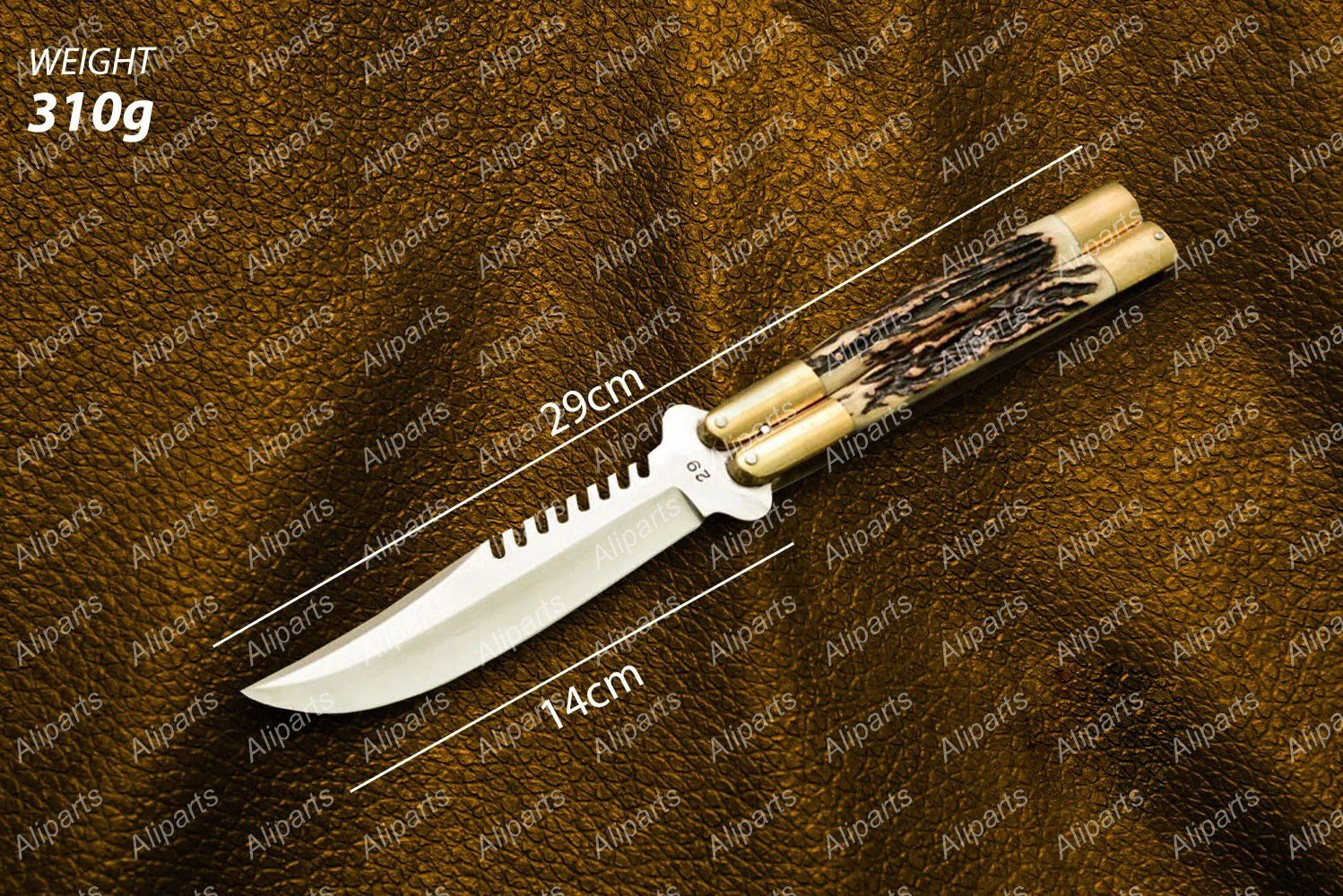 Personalized D2 Tool Steel Folding Butterfly Stainless Steel Brass with Philippine Deer Horn Inserts