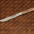 Personalized High Carbon Steel Folding Butterfly Stainless Steel Dye Bone Inserts + Leather Sheath