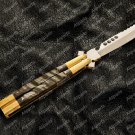 Personalized High Carbon Steel Folding Butterfly Stainless Steel with Ram Horn Inserts+lather Sheath