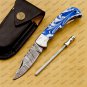 Customize Damascus Pocket Folding Knife Groomsmen Gifts Anniversary Gift Authentic with Sharping Rod