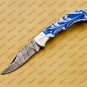Customize Damascus Pocket Folding Knife Groomsmen Gifts Anniversary Gift Authentic with Sharping Rod
