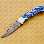Customize Damascus Pocket Folding Knife Groomsmen Gifts Anniversary Gift Authentic with Sharping Rod