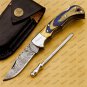 Customize Damascus Pocket Folding Knife Groomsmen Gifts Anniversary Gift Authentic with Sharping Rod