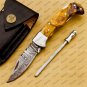 Customize Damascus Pocket Folding Knife Groomsmen Gifts Anniversary Gift Authentic with Sharping Rod
