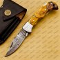 Customize Damascus Pocket Folding Knife Groomsmen Gifts Anniversary Gift Authentic with Sharping Rod