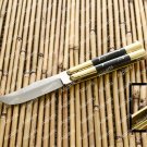 Custom Handmade Original Folding Butterfly Knife Brass with Kamagong Wood Inserts + Leather Sheath