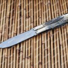Custom Handmade 440c Stainless Steel Original Folding Butterfly Knife Brass + Philippine Deer Horn