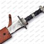 Custom Handmade Damascus Steel Sword With Stained Wood Handle + Leather Sheath