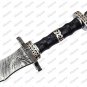 Custom Handmade Damascus Steel Sword With Stained Wood Handle + Leather Sheath