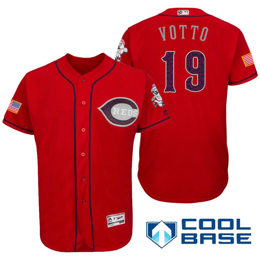 Men's Cincinnati Reds #19 Joey Votto Independence Day New Red 2018 Jersey