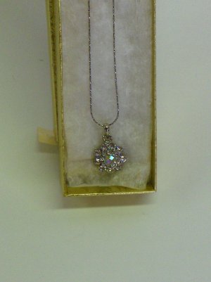 NEW - Silver tone chain with clear & AB rhinestone pendant