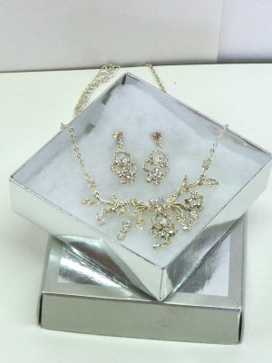 NEW- Rhinestone Necklace & Earring Set with Floral Design
