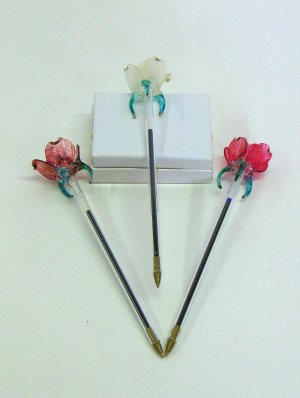 NEW - 3 Handblown Glass Flower Guest Book Pens