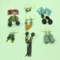 MIXED LOT I: 9 pairs 1980's Pierced Earrings, fun & unique shapes and styles