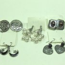MIXED LOT H:5 pairs Pierced Earrings, silver tone, black, brown, pearl